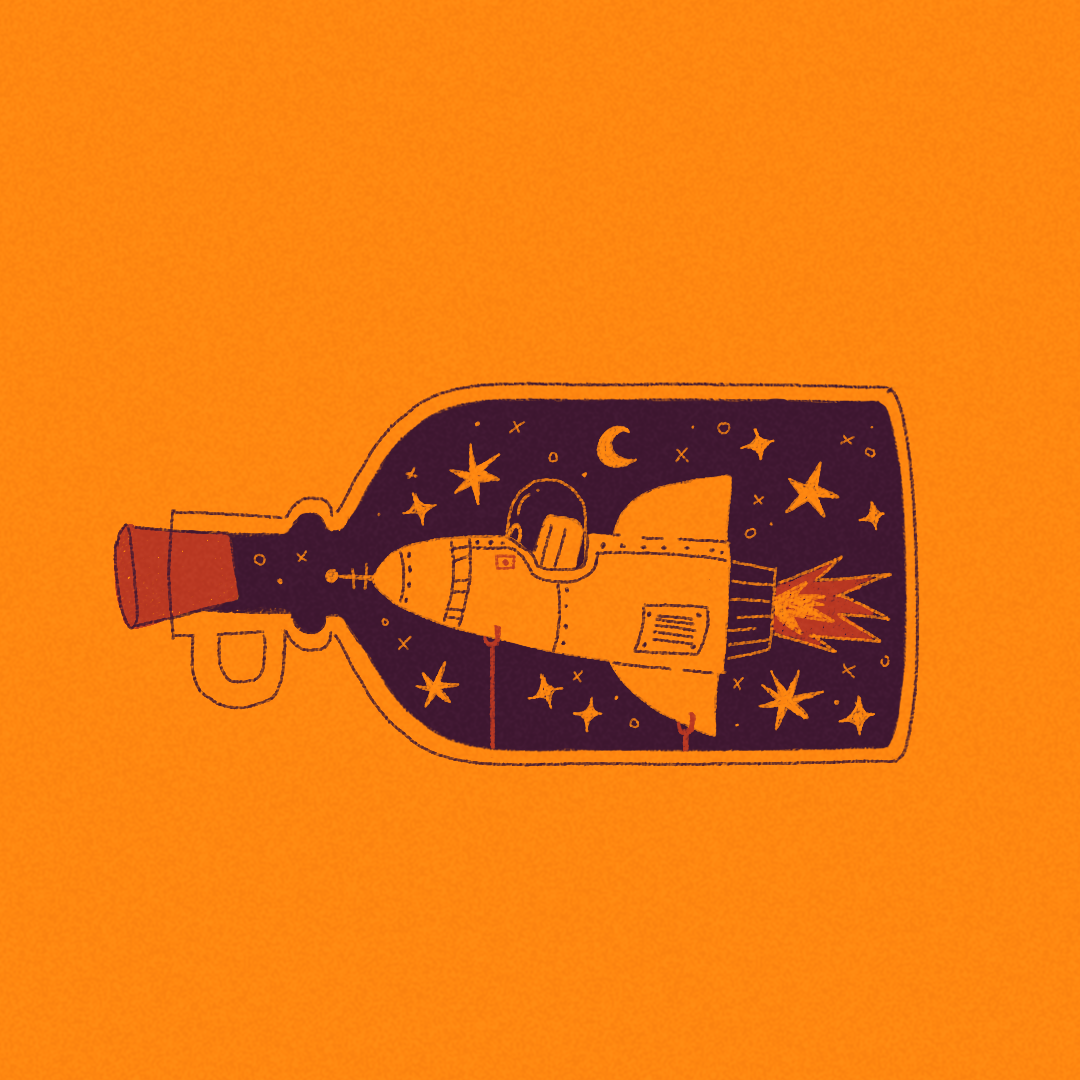 Illustration Spaceship in Bottle